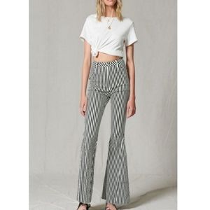 Blank Paige Black And White Striped Bell Bottom Pants NWT SZ M